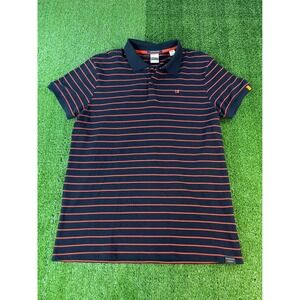 Scotch Soda The Poolside Mens Navy Orange Striped Polo Shirt Short Sleeve Size L